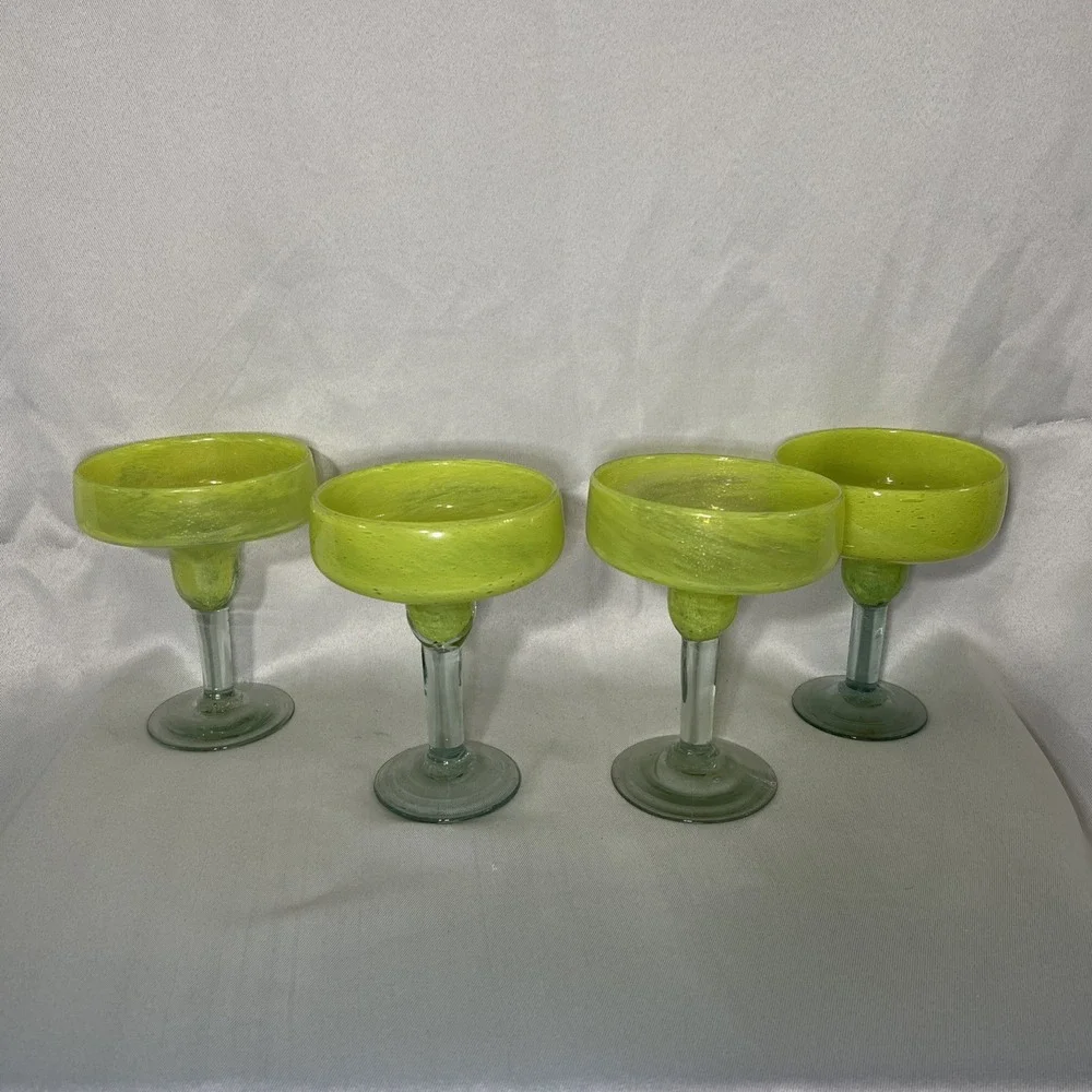 Set Of 4‎ Mexican Hand Blown Glass Margarita Glasses